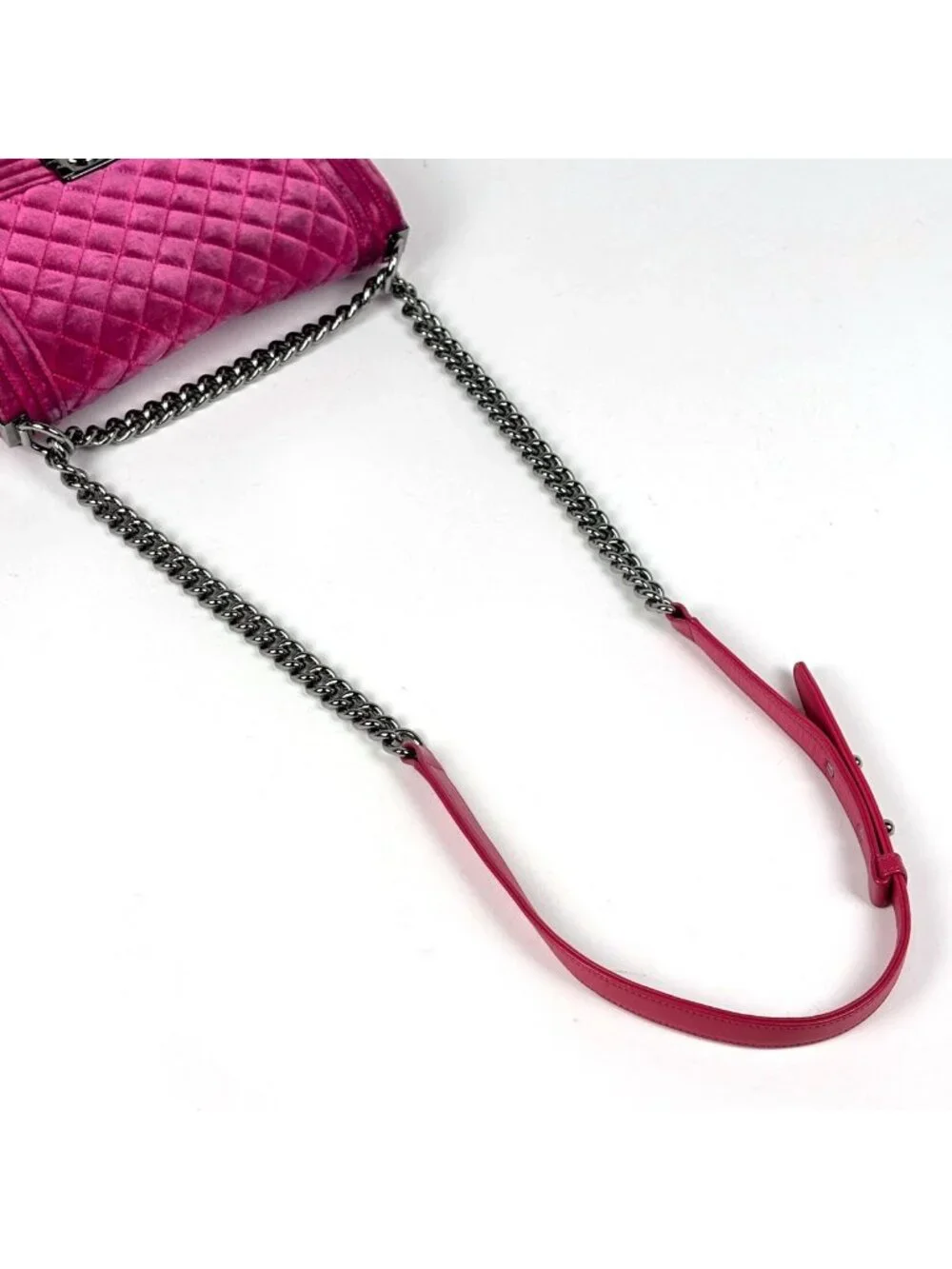 Chanel Shoulder Bag Boy CC Logo Velvet Pink
